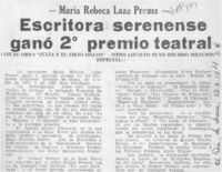 Escritora serenense ganó 2° premio teatral.