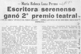 Escritora serenense ganó 2° premio teatral.