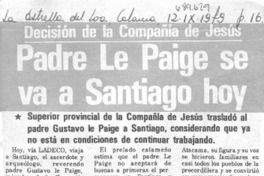 Padre Le Paige se va a Santiago hoy.