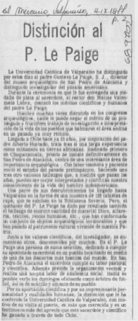 Distinción al P. Le Paige.