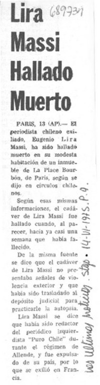 Lira Massi hallado muerto.