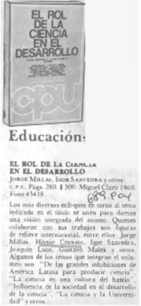 El Rol de la ciencia en el desarrollo.