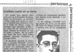 Criollista murió en su tierra.