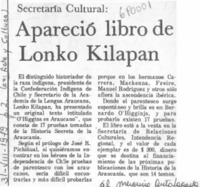 Apareció libro de Lonko Kilapán.