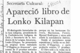 Apareció libro de Lonko Kilapán.