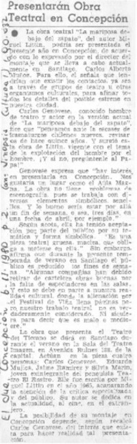 Presentarán obra teatral en Concepción.