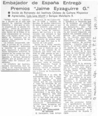 Embajador de España entregó premios "Jaime Eyzaguirre G."