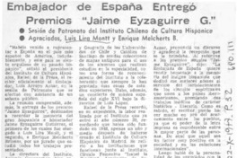 Embajador de España entregó premios "Jaime Eyzaguirre G."
