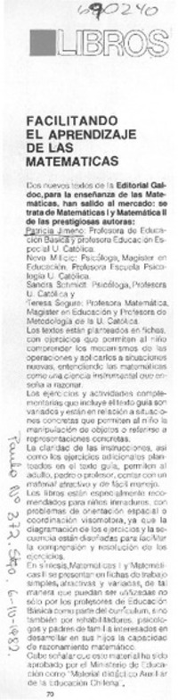 Facilitando el aprendizaje de las matemáticas.