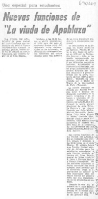 Nuevas funciones de "La viuda de Apablaza".