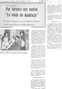 Por tercera vez vuelve "La vuida de Apablaza".