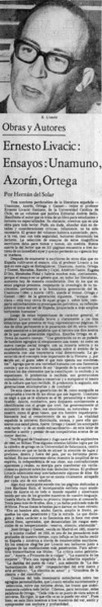 Ernesto Livacic, ensayos: Unamuno, Azorín, Ortega