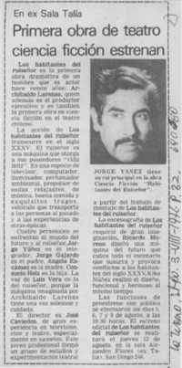 Primera obra de teatro ciencia ficción estrenan.