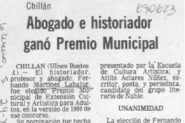 Abogado e historiador ganó premio municipal