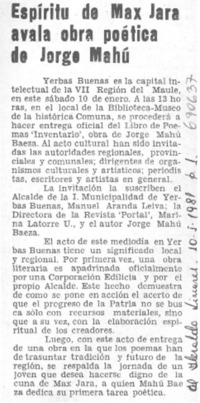 Espíritu de Max Jara avala obra poética de Jorge Mahú.