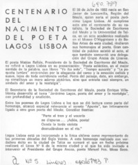 Centenario del nacimiento del poeta Lagos Lisboa.
