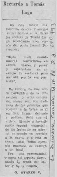 Recuerdo de Tomás Lago