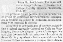 Juan Marín-chilean. The man and his wrintings".