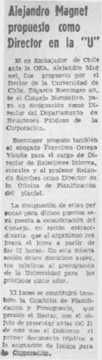 Alejandro Magnet propuesto como director de la "U".