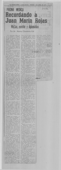 Recordando a Juan Marín médico, escritor y diplomático