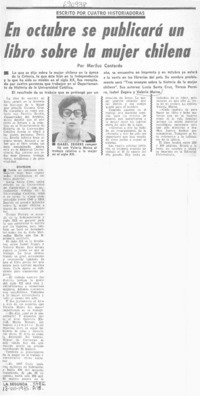 En octubre se publicará un libro sobre la mujer chilena