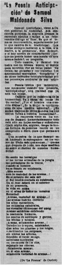 La poesía anticipación" de Samuel Maldonado Silva.