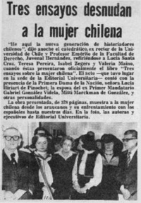 Tres ensayos desnundan a la mujer chilena.
