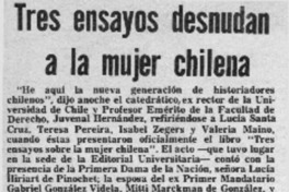 Tres ensayos desnundan a la mujer chilena.