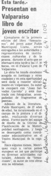 Presentan en Valparaíso libro de joven escritor.