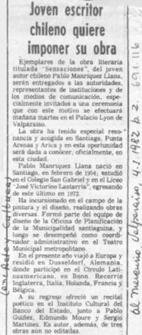 Joven escritor chileno quiere imponer su obra.