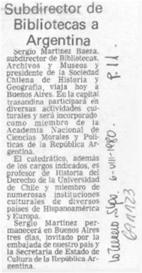 Subdirector de Bibliotecas a Argentina.