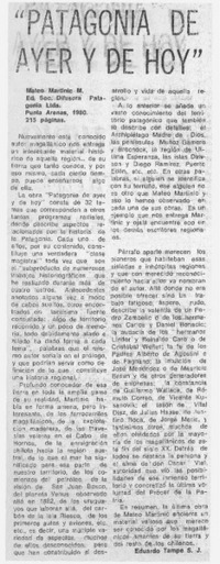Patagonia de ayer y de hoy"