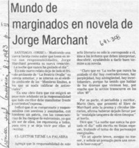 Mundo de marginados en novela de Jorge Marchant.