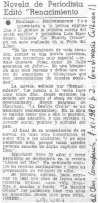 Novela de periodista editó "Renacimiento".