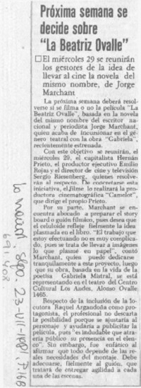 Próxima semana se decide sobre "La Beatriz Ovalle".