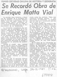 Se recordó obra de Enrique Matta Vial.