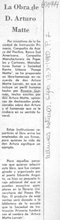 La Obra de D. Arturo Matte.