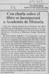 Con charla sobre el libro se incorporará a Academia de Historia.