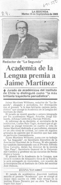 Academia de la Lengua premia a Jaime Martínez.