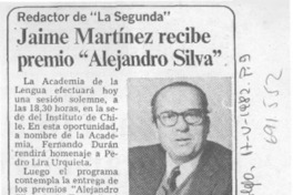 Jaime Martínez recibe premio "Alejandro Silva".