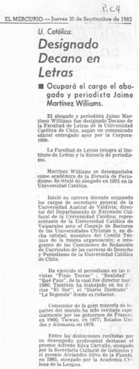 Designado decano en letras.