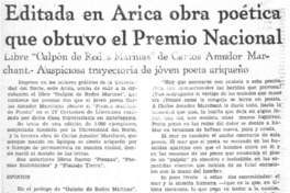 Editada en Arica obra poética que obtuvo el Premio Nacional.