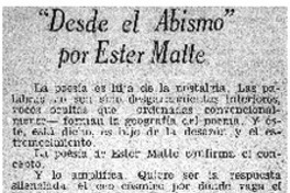 Desde el abismo", por Ester Matte