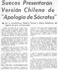 Suecos presentarán versión chilena de "Apología de Sócrates".
