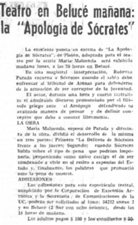Teatro en Belucé mañana la "Apología de Sócrates".
