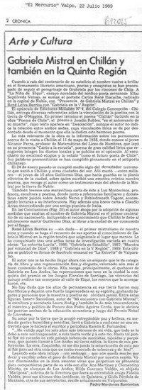 Gabriela Mistral en Chillán y también en la quinta región