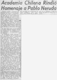 Academia Chilena rindió homenaje a Pablo Neruda.