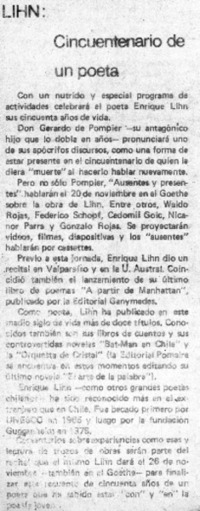 Lihn: Cincuentario de un poeta.