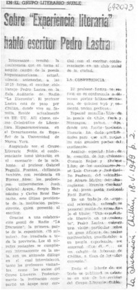 Sobre "experiencia literaria" habló Pedro Lastra.
