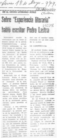 Sobre "experiencia literaria" habló escritor Pedro Lastra.